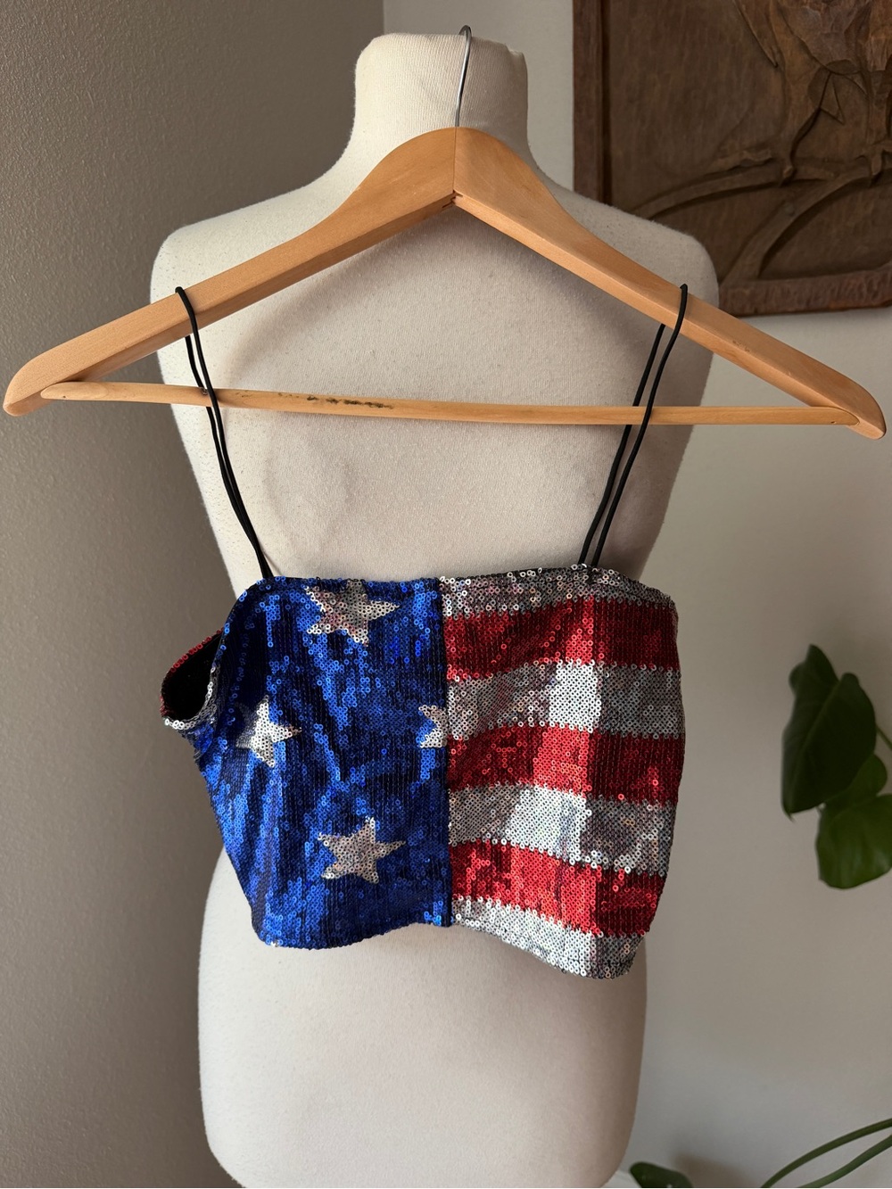 Bear Dance Sequin Crop Camisole - Blue Red Silver